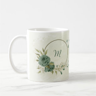 sage green white flowers coffee mug