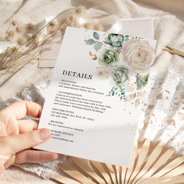Sage Green & White Flowers Wedding Details Enclosure Card (Creator Uploaded)