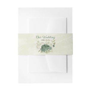 sage green white flowers wedding invitation belly band