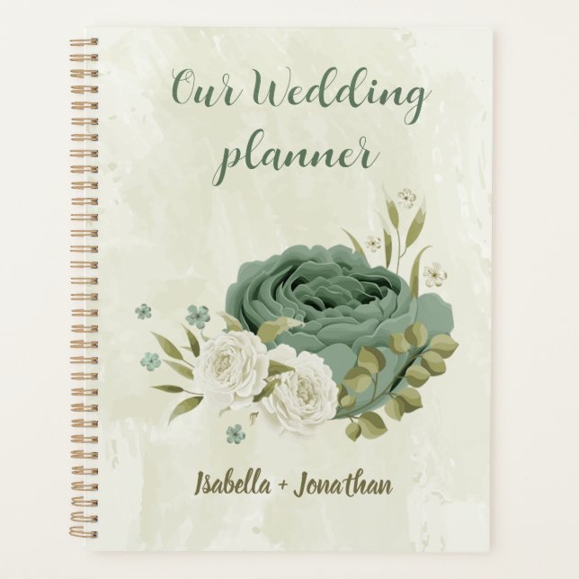 sage green white flowers wedding planner (Front)