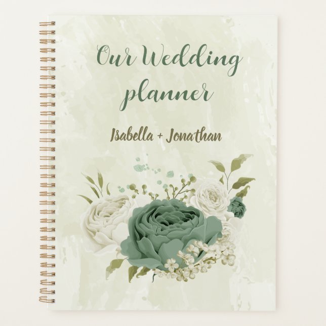 sage green white flowers wedding planner (Front)