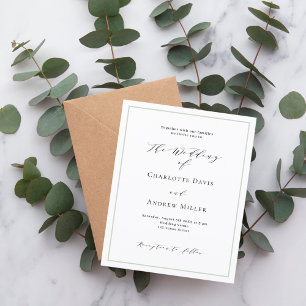 Sage green white formal wedding invitation