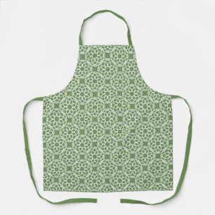 Sage Green White Geometric Seamless Pattern Apron