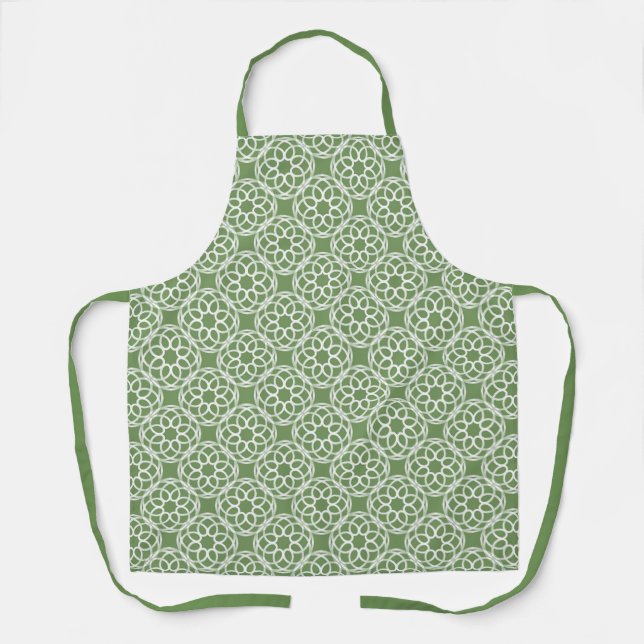 Sage Green White Geometric Seamless Pattern Apron (Front)