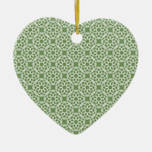 Sage Green White Geometric Seamless Pattern Ceramic Tree Decoration
