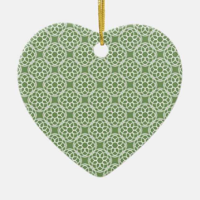 Sage Green White Geometric Seamless Pattern Ceramic Tree Decoration (Front)
