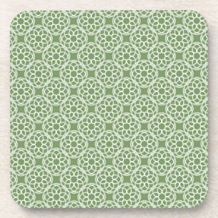 Sage Green White Geometric Seamless Pattern Coaster