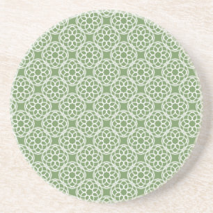 Sage Green White Geometric Seamless Pattern Coaster