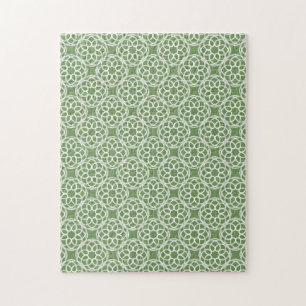 Sage Green White Geometric Seamless Pattern Jigsaw Puzzle