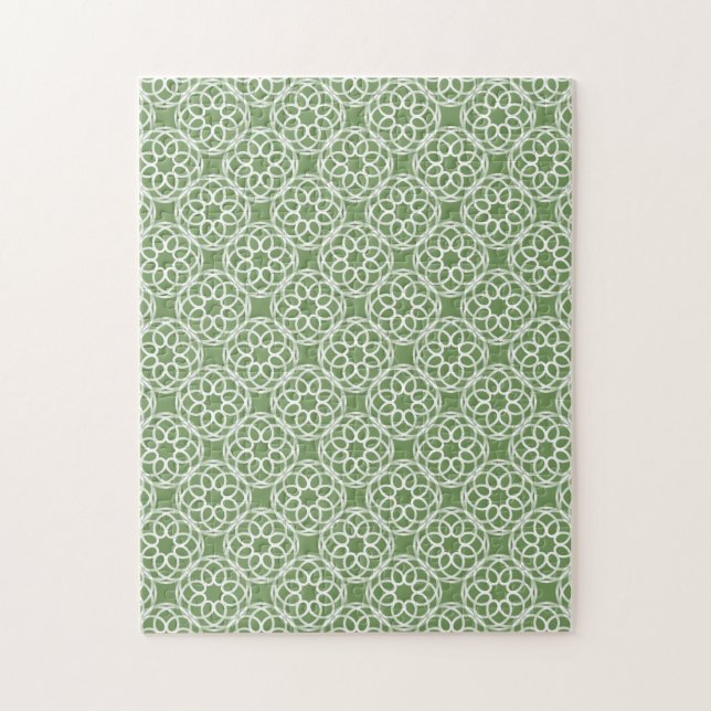 Sage Green White Geometric Seamless Pattern Jigsaw Puzzle (Vertical)