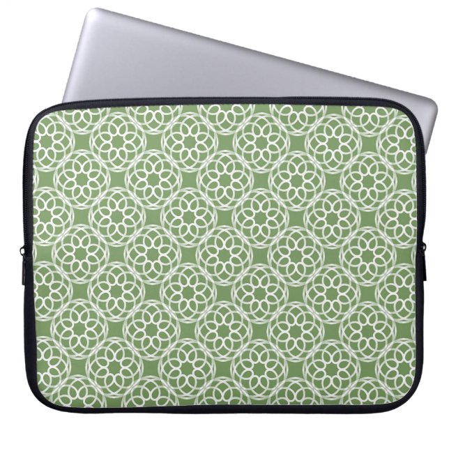 Sage Green White Geometric Seamless Pattern Laptop Sleeve (Front)