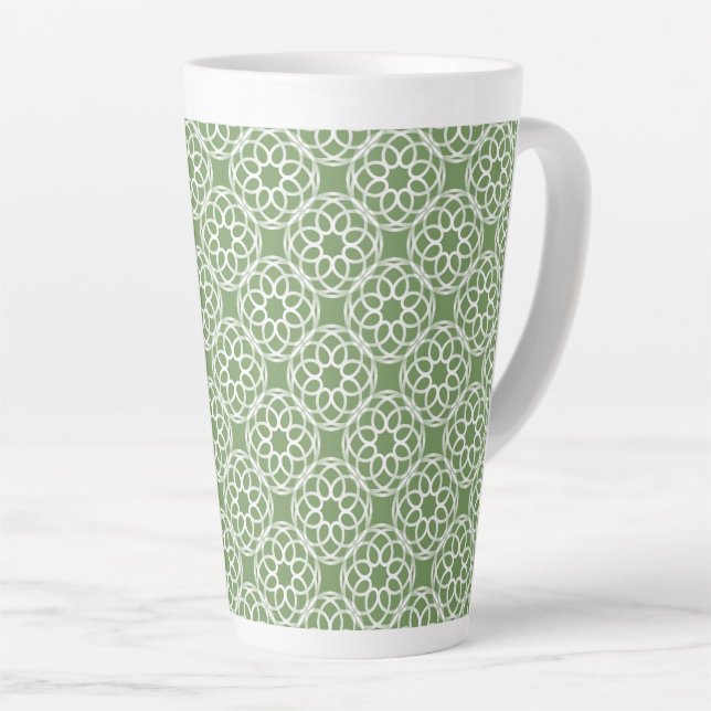 Sage Green White Geometric Seamless Pattern Latte Mug (Right Angle)