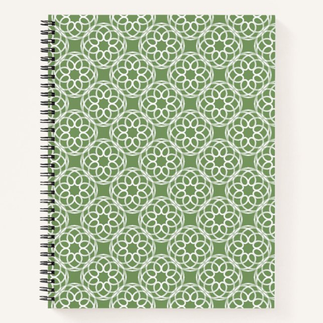 Sage Green White Geometric Seamless Pattern Notebook (Front)