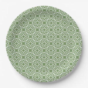 Sage Green White Geometric Seamless Pattern Paper Plate
