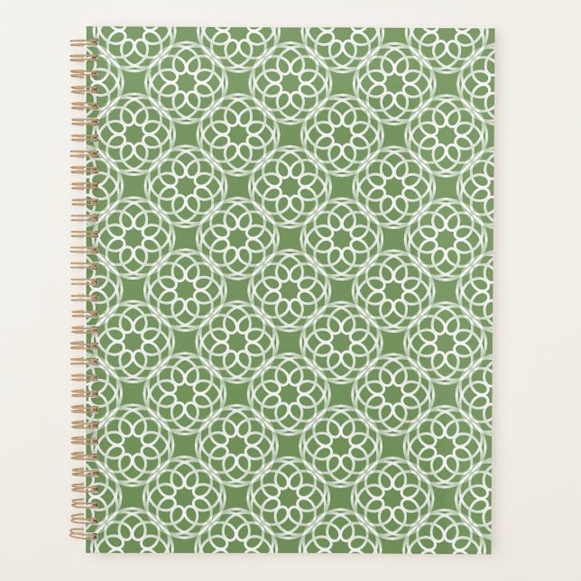 Sage Green White Geometric Seamless Pattern Planner (Front)