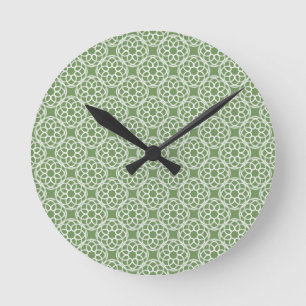 Sage Green White Geometric Seamless Pattern Round Clock