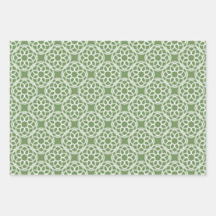Sage Green White Geometric Seamless Pattern Wrapping Paper Sheet