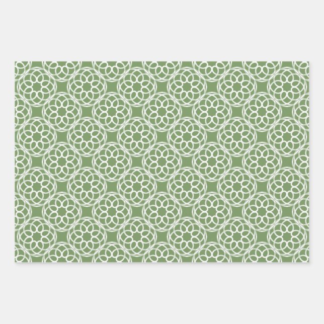 Sage Green White Geometric Seamless Pattern Wrapping Paper Sheet (Front)