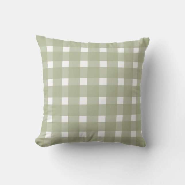 Sage Green White Gingham Pattern  Cushion (Front)