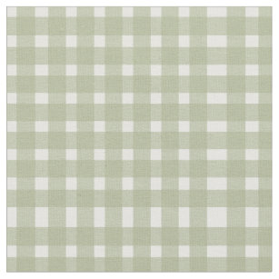 Sage Green White Gingham Pattern Fabric