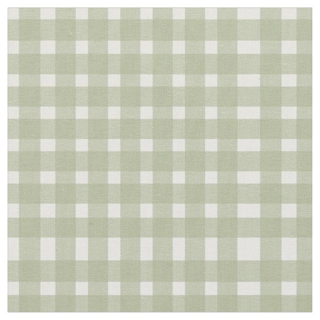 Sage Green White Gingham Pattern Fabric (Close Up)