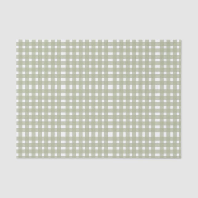 Sage Green White Gingham Pattern  Tissue Paper (Front)