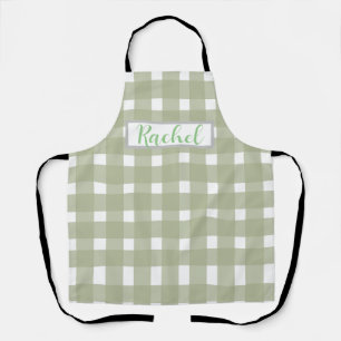 Sage Green White Gingham Personalised  Apron