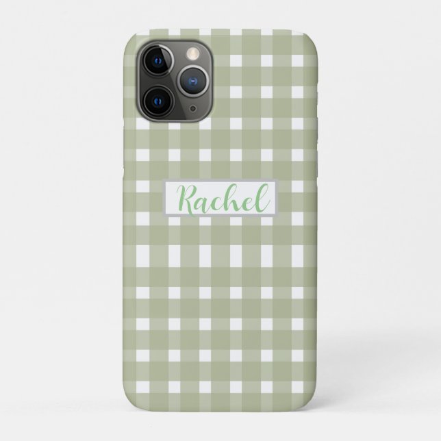 Sage Green White Gingham Personalised Case-Mate iPhone Case (Back)