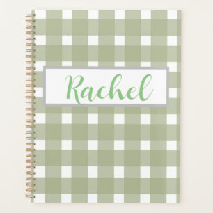 Sage Green White Gingham Personalized  Planner