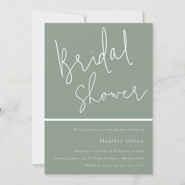 Sage Green & White Modern Bridal Shower Invitation (Front)