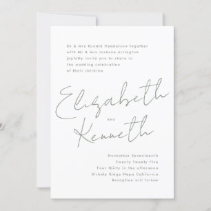 Sage Green White Modern Custom Names Wedding Invitation