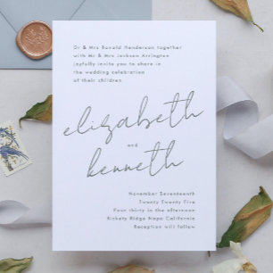 Sage Green White Modern Custom Names Wedding Invitation