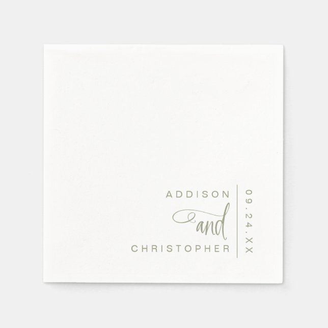 Sage Green White Modern Minimalist Wedding Napkin (Front)