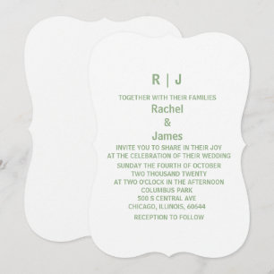 Sage Green White Monogram Initials Custom Wedding Invitation
