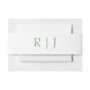 Sage Green White Monogram Initials Simple Wedding Invitation Belly Band
