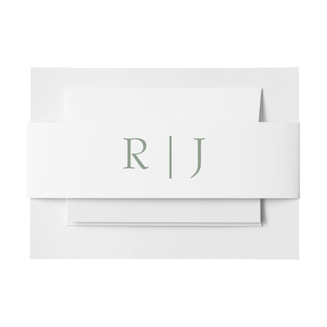 Sage Green White Monogram Initials Simple Wedding Invitation Belly Band (Front Example)