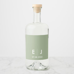 Sage Green & White Monogram Wedding Liquor Bottle Label