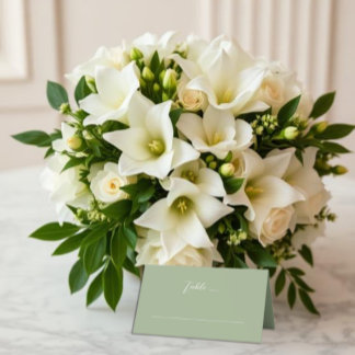 Sage Green & White Monogram Wedding Place Card