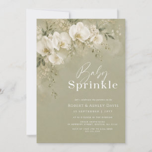 Sage Green White Orchid Bloom Baby Shower Invitation