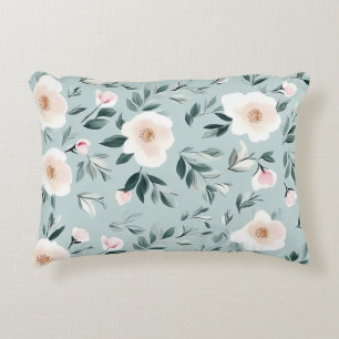 Sage Green white Peonies floral Decorative Cushion