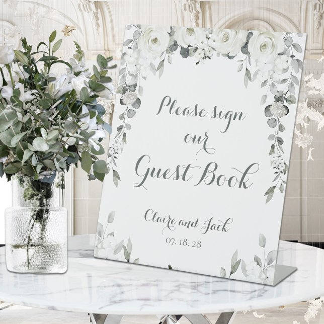 Sage Green White Peony Sign Our Guest Book (Creator Uploaded)
