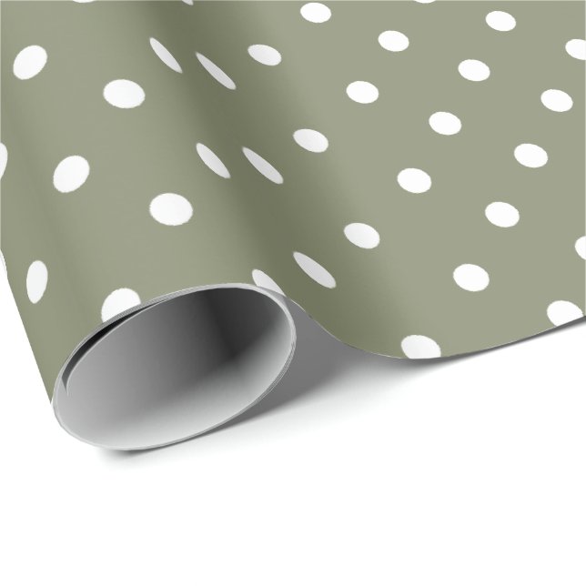 Sage Green | White Polka Dot Wrapping Paper (Roll Corner)