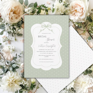 Sage Green White Polkadots Elegant Bridal Shower Invitation