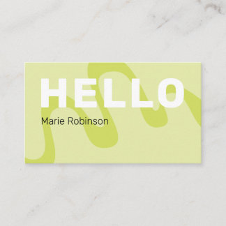 Sage Green White Retro Squiggle Wave Hello Business Card