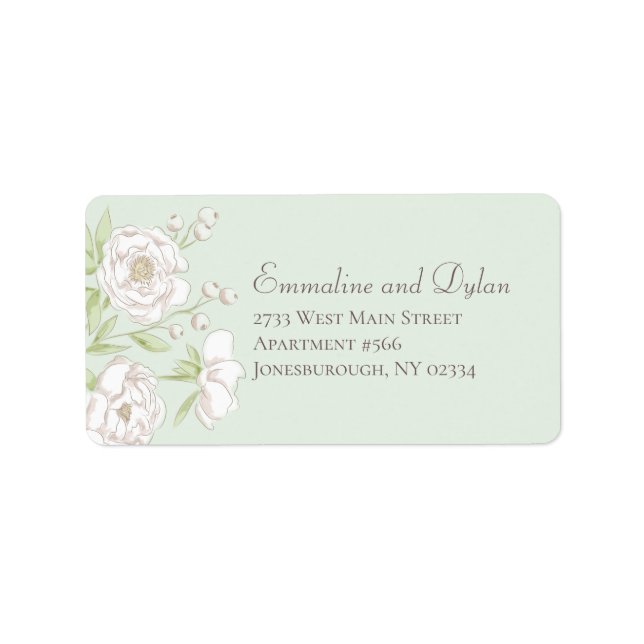 Sage Green White Rose Wedding Address Labels (Front)