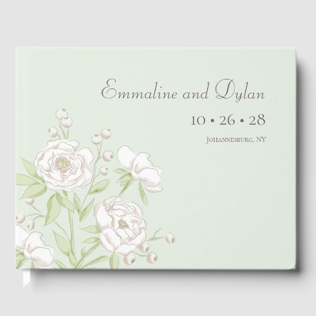 Sage Green White Rose Wedding Guest Book (Front)