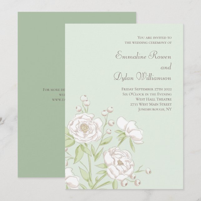 Sage Green White Rose Wedding Invitation (Front/Back)