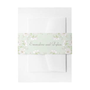 Sage Green White Rose Wedding Invitation Belly Band