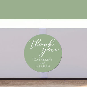 Sage Green White Script Personalised Wedding Classic Round Sticker