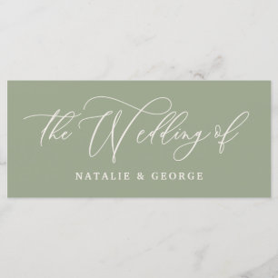 Sage green, white script the wedding of sign menu